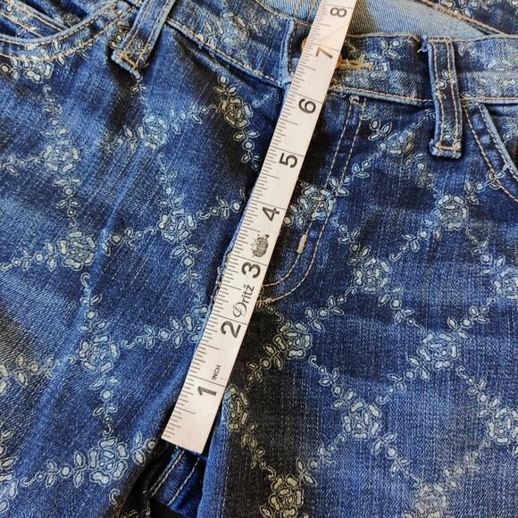 Current/Elliott Blue The Rolled Jeans in Indigo Rose Lattice Print Size 28 - Picture 6 of 13
